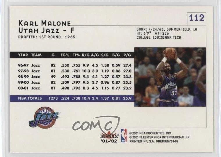 2001-02 Fleer Premium Karl Malone #112 HOF - Image 2 of 2