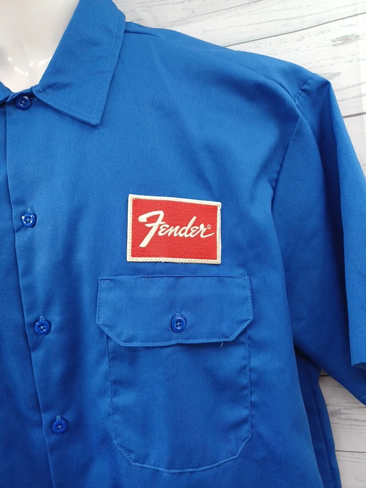 Vtg Fender Club a Go Go Sexy Girl Shirt XL Button Front Guitar Amp Blue - Image 3 of 4