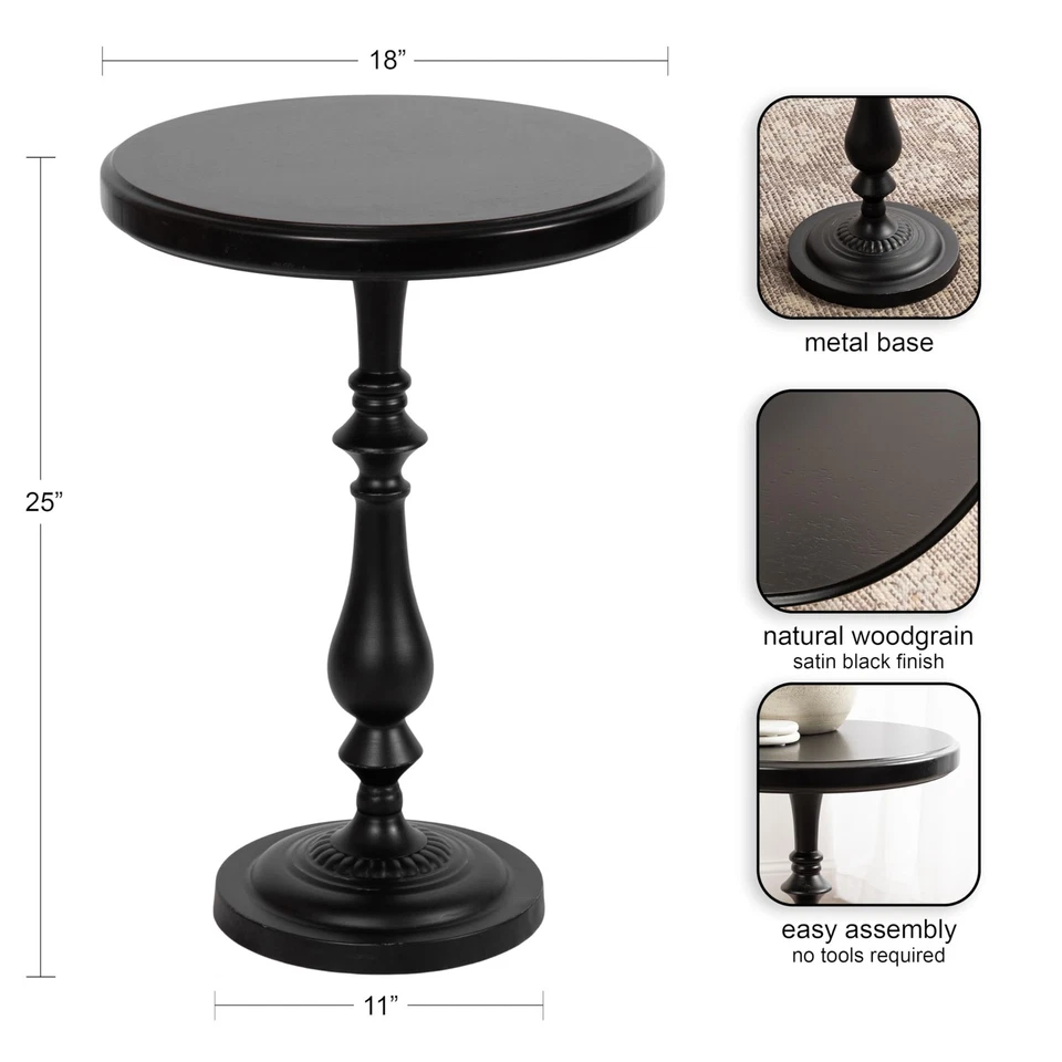 Mesa auxiliar redonda Wixley de madera y metal; 18 x 25; negra; pedestal circular vintage... Foto 2 de 4