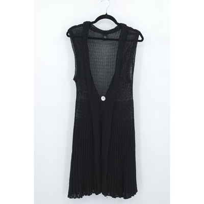 Sheer Knit Vest Womens L Black Sleeveless Long Indie Witchy Festival Layering