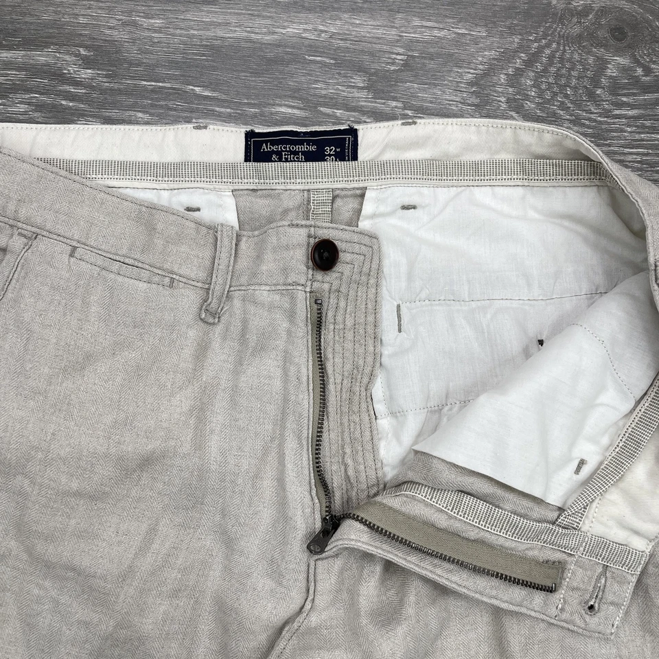 Pantalones chinos Abercrombie & Fitch 100 % lino para hombre 32x30 gris claro espiga Foto 3 de 4