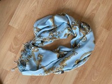 hochwertige Stola Pashmina Schal 70% Wolle 30 % Seide blau m Fransen top