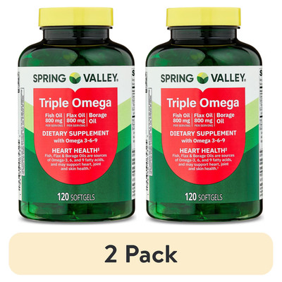 2 Pack Spring Valley Triple Omega 3 6 9 800mg Fish Flax Borage 120 Softgels