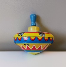 Vintage Ohio Art Tin Metal Toy Spinning Top-Works Great Circus Design 50 s-60 s