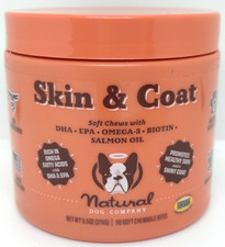 Natural Dog Company, Skin Coat, For Dogs, All Ages, 90 Soft Chewable Bites, 9