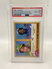 1981 Topps PSA 8 Stolen Base Leaders Rickey Henderson/ Ron Leflore #4 Card