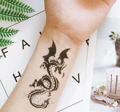 QUEEN OF ENVY Black Tribal Dragon Temporary Tattoos Waterproof Women Men Kids Fake Sticker Arm