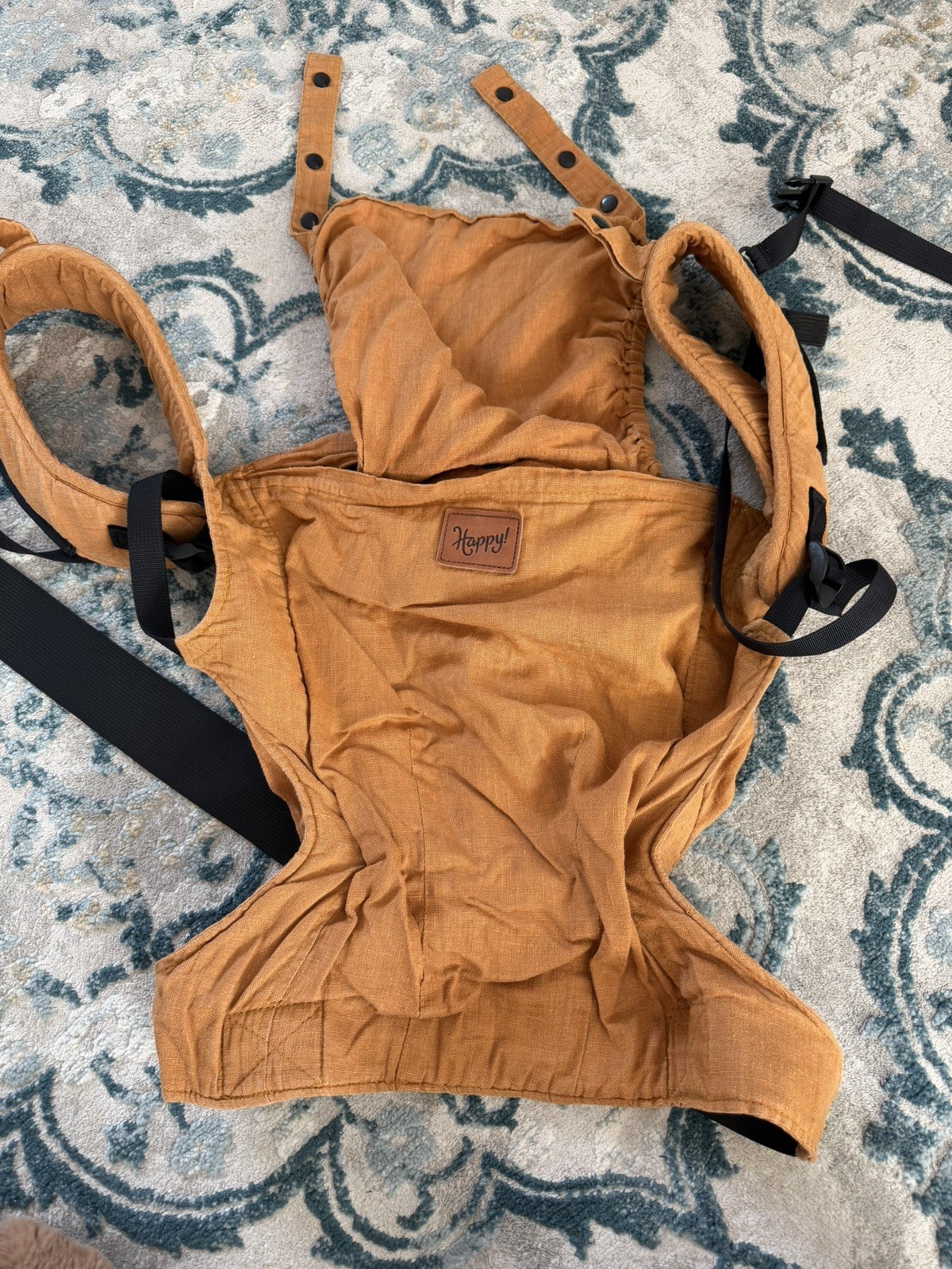 Happy Original Baby Carrier Brown Linen Adjustable Front Bac