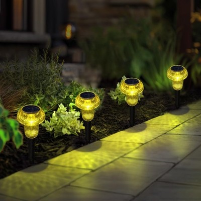 Easter Solar Pathway Lights Outdoor Decorative 4 Pack, Yellow LED Mushroom So...