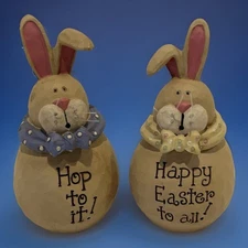 Blossom Bucket Suzi Skoglund 2 Bunnies  Easter Rabbits Folk Art 3.5" Figurines