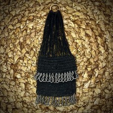 Antique Miser Purse Black Silver Beads 1890s Victorian Edwardian Crotchet