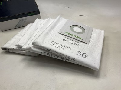 (5) Pack - Festool (3M) 29905 Self Cleaning Filter Bag CT36