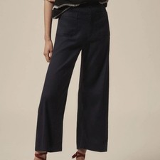 Anthropologie The Colette Twill Crop Wide-Leg Pants by Maeve Black Size 30