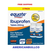 Equate Ibuprofen 200mg Caplets Pain Reliever/Fever Reducer, 100 Ct, 2 Pack