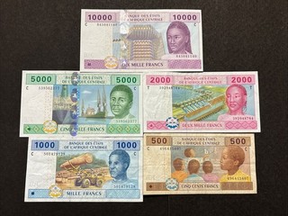 2002 Central Bank Of Africa 500 To 10 000 Francs Banknotes Set