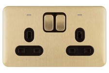 SCHNEIDER Lisse 2 Gang Socket Satin Brass Black Insert LED 13amp GGBL3021DBSB