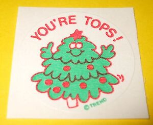 Vintage 80s Trend Scratch 'n Sniff Smelly Sticker XMAS TREE "You're Tops!"