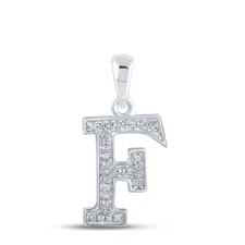 10K WHITE GOLD ROUND DIAMOND INITIAL F LETTER PENDANT 1/12 CTTW