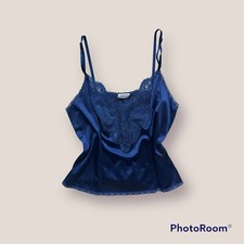 Vintage 90s blue floral intimate lace satin cami size medium