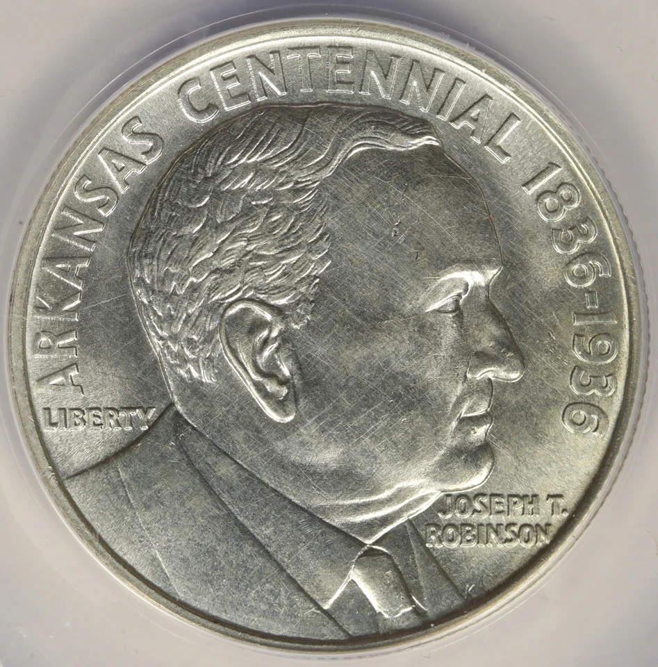 1936 Robinson Commemorative Silver Half Dollar 50c ANACS MS60 Details Cleaned - Image 3 of 4