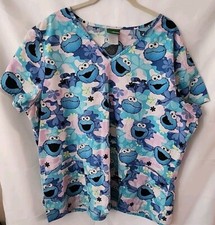 SESAME STREET Women s Medical Scrub Top COOKIE MONSTER Size XL