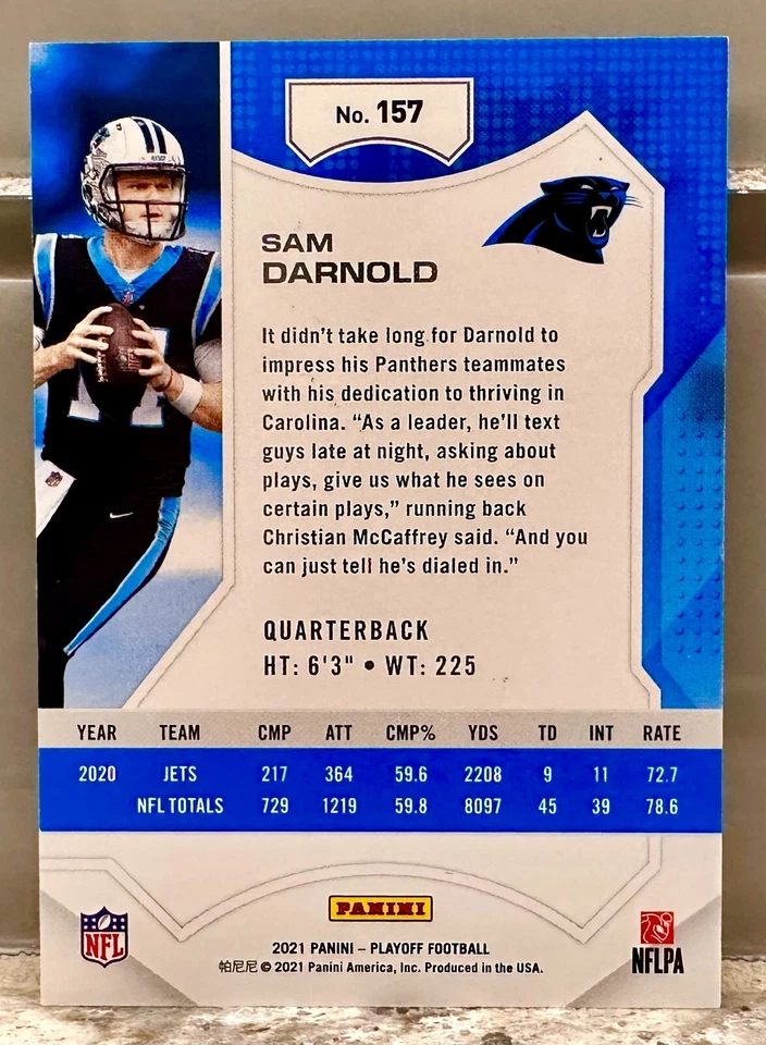 JERSEY # MATCH! 2021 Panini Playoff Football Sam Darnold 4th Down 14/25! (1/1)! - Image 2 of 2