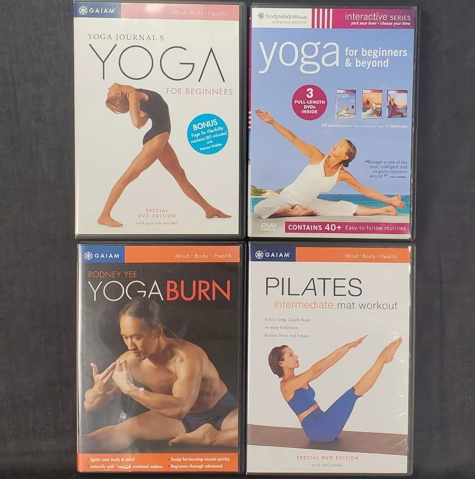 Lot (4) Gaiam DVD Yoga Burn, Pilates Body Workout Rodney Yee Mind Body Health
