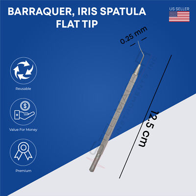 Barraquer Iris Spatula 0.25mm Flat Tip 12.5cm Reusable Ophthalmic Instrument