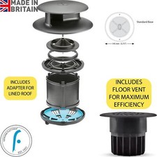 Flettner TCX2 Vent STANDARD Van Fan + Lined Roof Adapter + Floor Vent BLACK