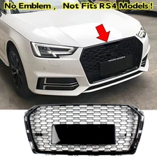 Fits 2017-2019 AUDI A4 S4 B9 Front Grill Grille Honeycomb Glossy Black RS4 Style