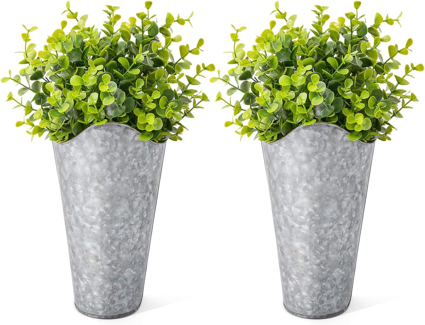 2 Pack Galvanized Metal Wall Planter with Artificial Eucalyptus Farmhouse Decor
