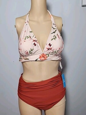 Nwt Cupshe Womens Two Piece Swimsuit Size M- Milticolor W Floral Print Top