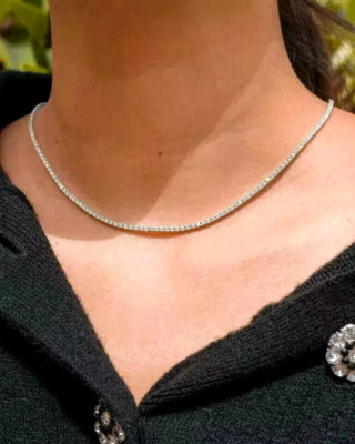 2.5MM Round Cut Lab Created Diamond Womens Tennis Necklace 14K White Gold Plated