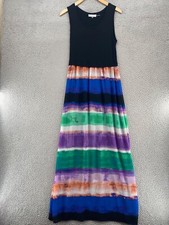 Calvin Klein Dress Women Small Black Multi Maxi Jersey Chiffon Ruched Sleeveless