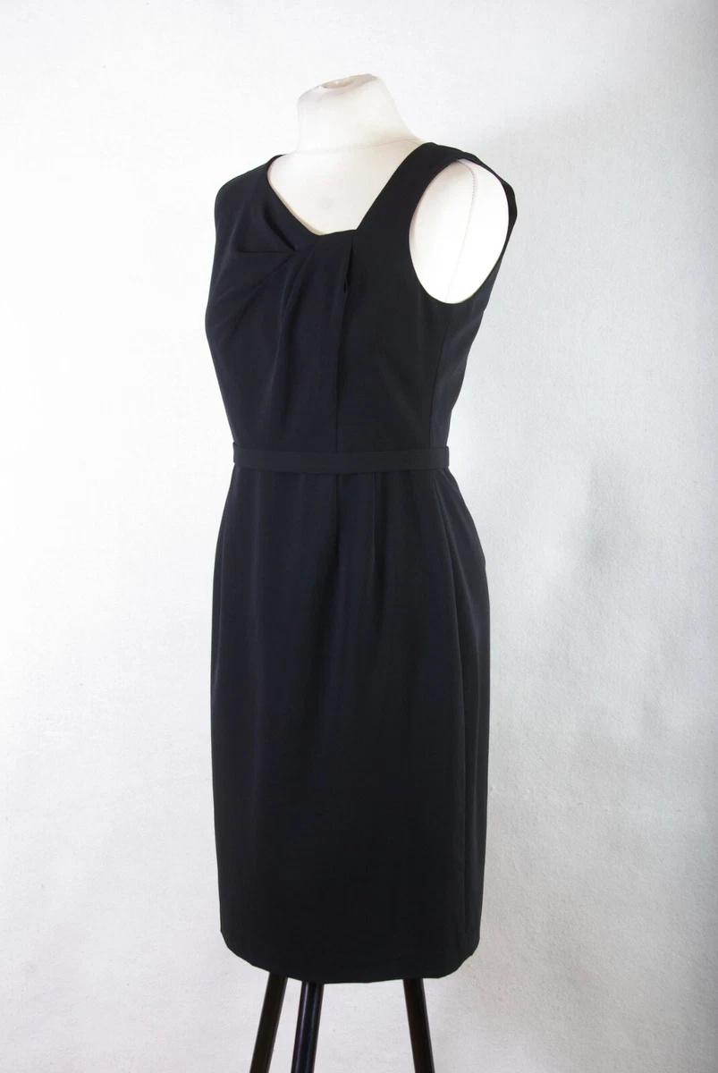 P296p42 Elie Tahari Black Sleeveless Twist Neck Plain Pencil Dress UK8 US4  Eu38 | eBay