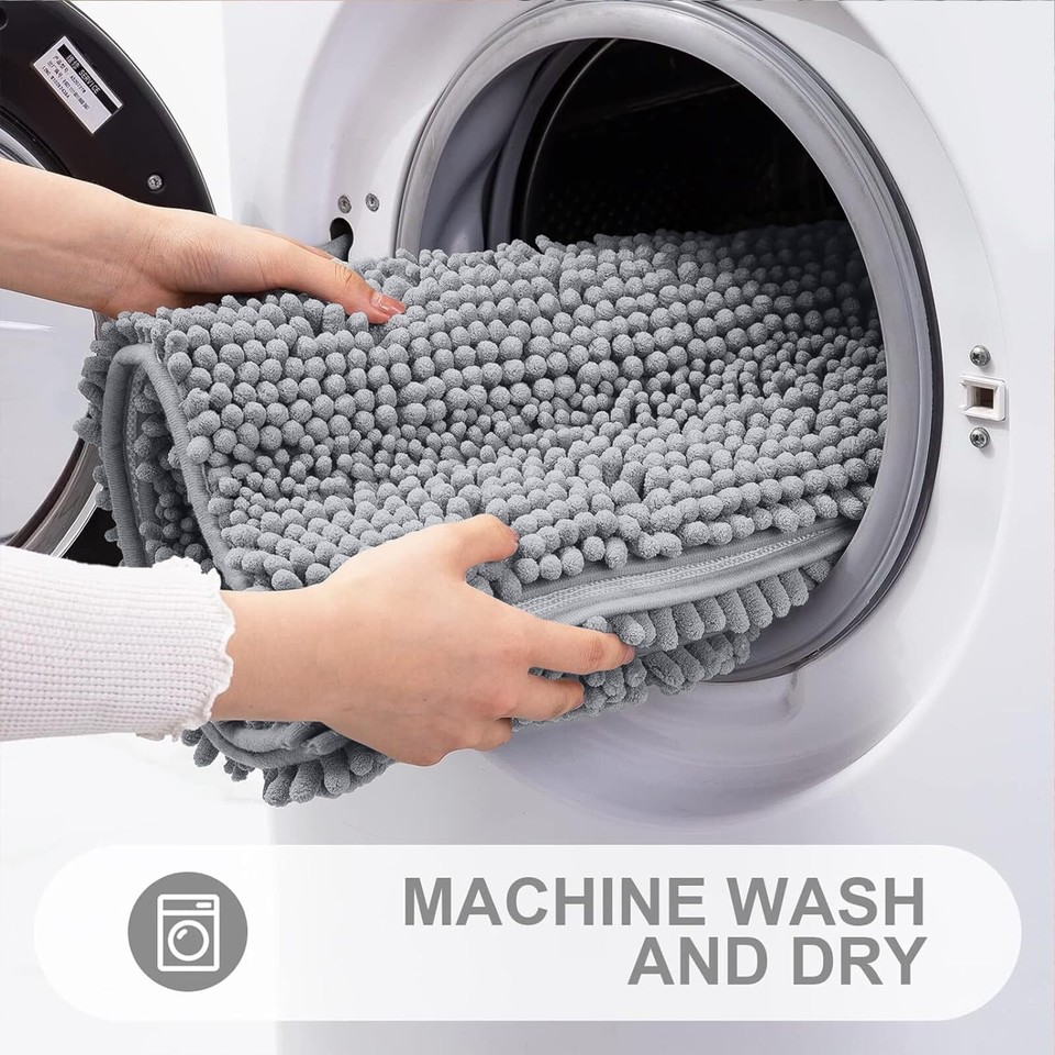 Grandaily Chenille Striped Bathroom Rug Mat Extra Thick and Absorbent ...