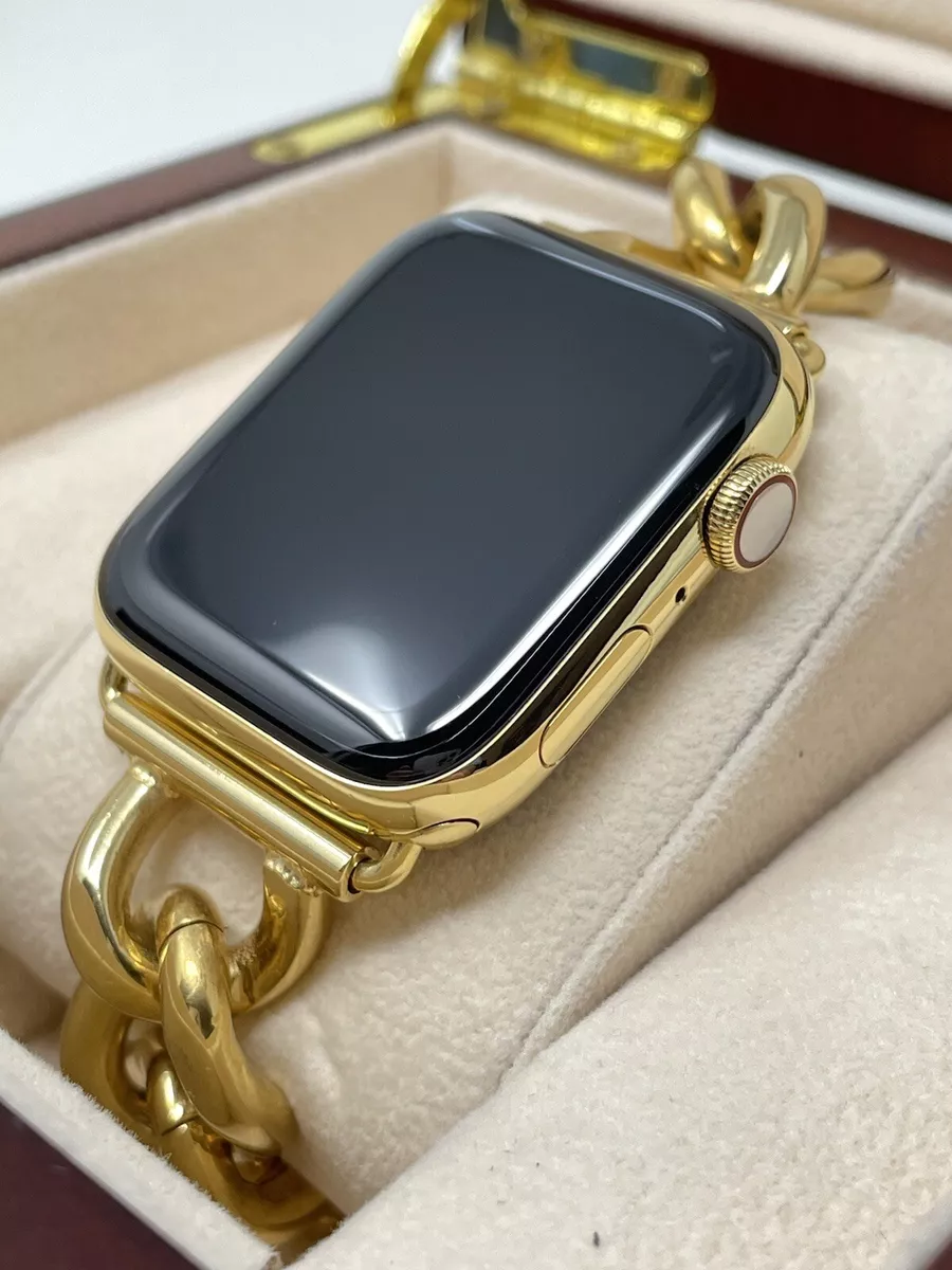 45mm Apple Watch Series 7 Custom 24K Gold Plated Stainless Steel GPS LTE O2