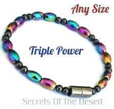 TRIPLE POWER Rainbow Black Magnetic Hematite Bracelet Anklet Necklace Mag Clasp
