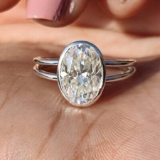 3.24 TCW Oval Cut Moissanite Bezel Engagement Ring 14k White Gold Plated