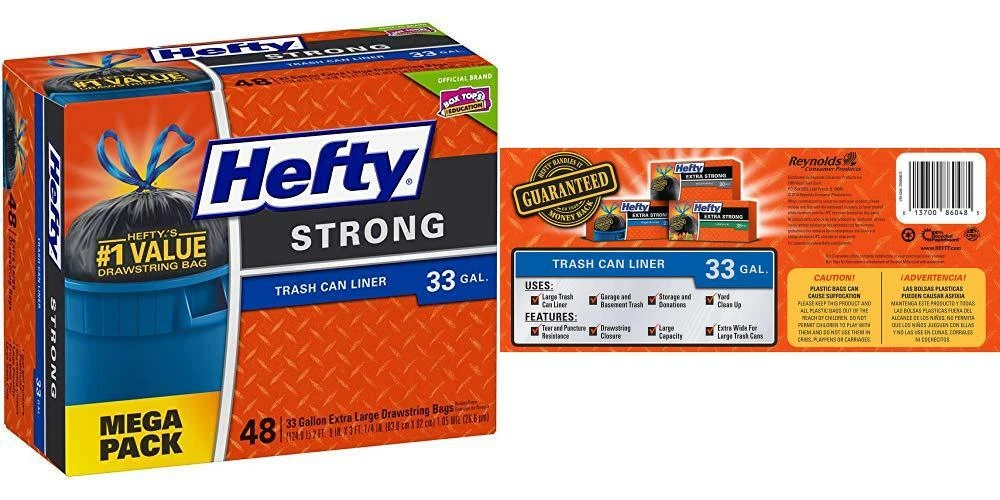 Hefty Strong Extra Large Trash Can Liner Drawstring Bags 33 Gallon