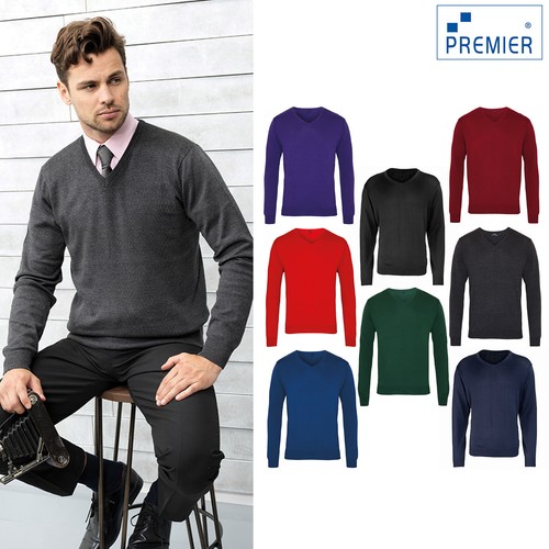 Premier Men's V-Neck Knitted Sweater (PR694) - Unisex Casual Formal Office Wear - Picture 1 of 12