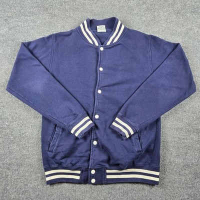 AWDis Varsity Jacket Mens Medium Navy Blue Snap Letterman vintage inspired