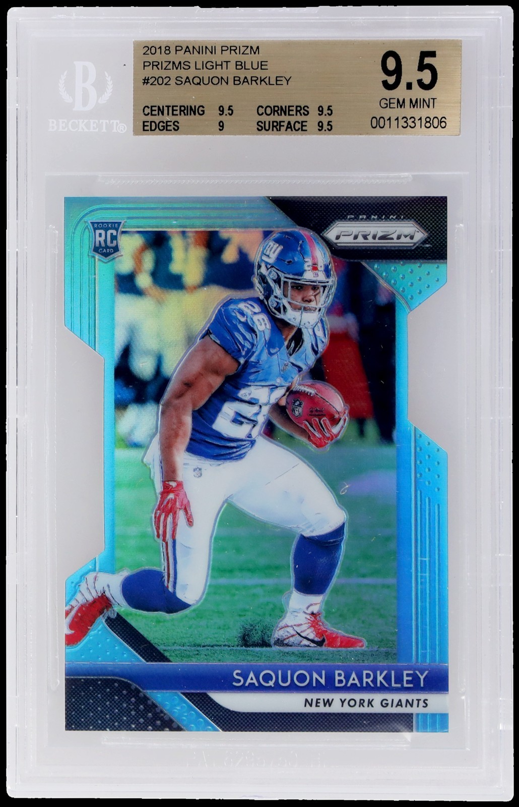 2018 Panini Prizm Saquon Barkley #202 BGS 9.5 RC Light Blue Prizm 85/199
