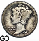 1921 Mercury Dime, Significant Key Date, Low Mintage
