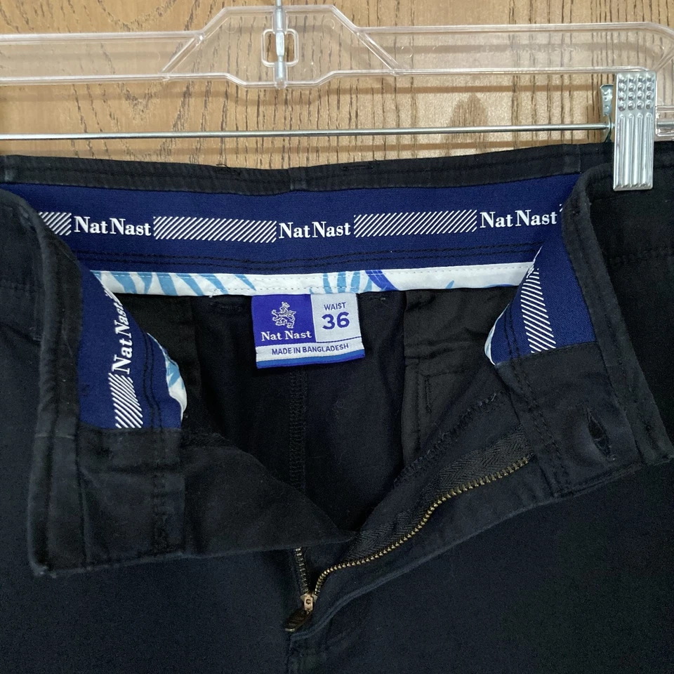 Nat Nast Shorts Men's 36 Black Flat Front Chino 10" Inseam Golf Preppy Casual - Image 4 of 4