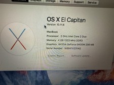 Apple MacBook 13in Silver 2008 Core 2 Duo 2GHz 4GB 160GB HDD El Capitan