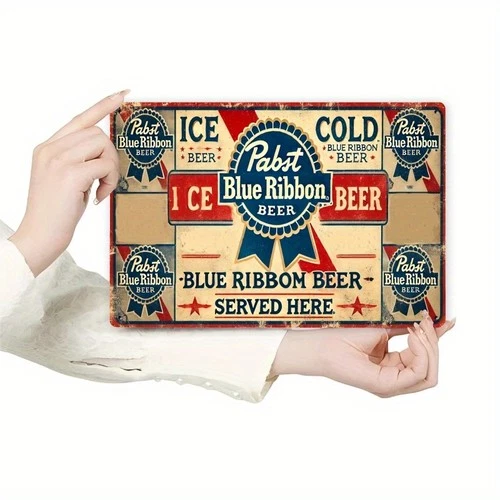 Vintage Pabst Blue Ribbon Beer Tin Metal Sign Weatherproof 8x12