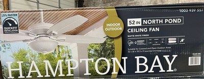Hampton Bay North Pond 52 in. LED Outdoor Matte White Ceiling Fan with Light