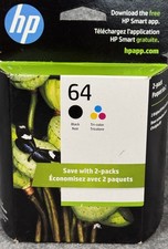 HP 64 X4D92AN Ink Cartridge Black  Tri-Color - 2 Pack Genuine OEM Mar 2027