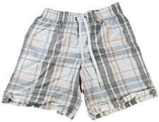 Merona Swim Shorts Men's S Multi-Color Plaid Cotton Blend Mesh Lined